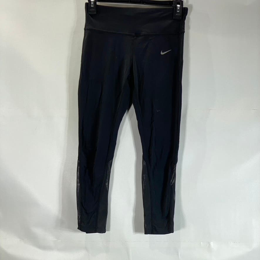 NIKE Women’s Black Solid Dri-FIT Mesh Cropped Running Leggings SZ XS