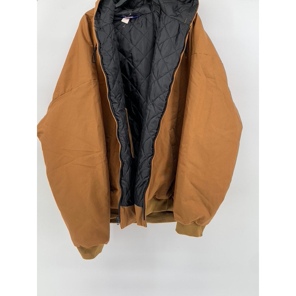 ASW Men's Tall Tan Sheet Metal Circle Patch Hooded Zip-Up Jacket SZ 3XL-T
