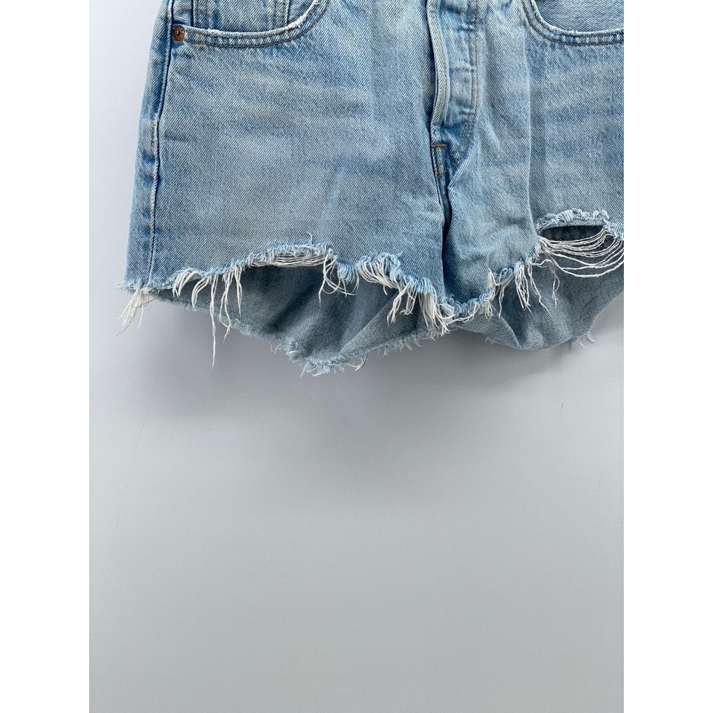 LEVI'S Women's Light Blue Denim 501 Distressed Five-Pocket High-Rise Short SZ 29