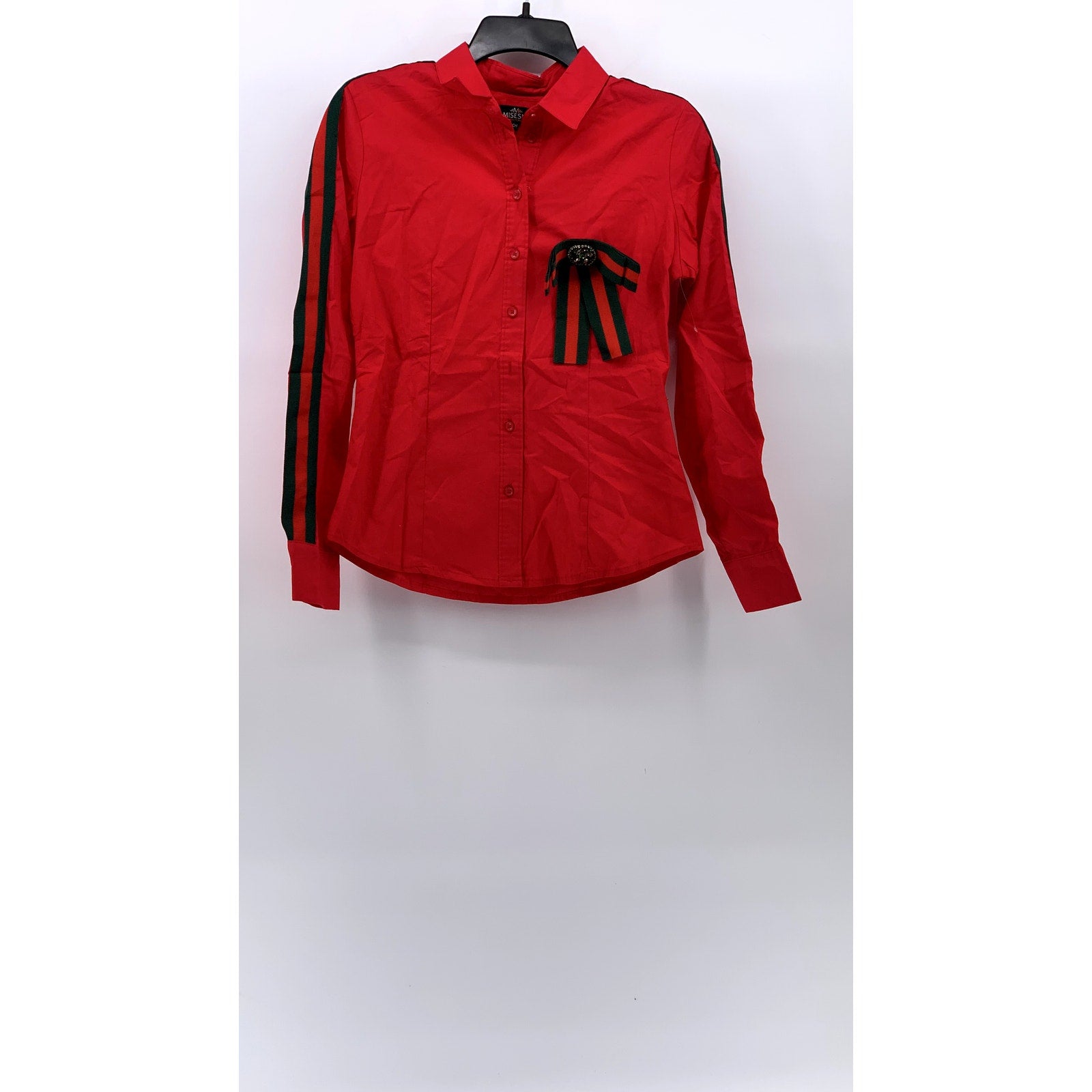 MISESNY COUTURE Women's Dark Pink Embellished Button-Up Long Sleeve Shirt SZ S