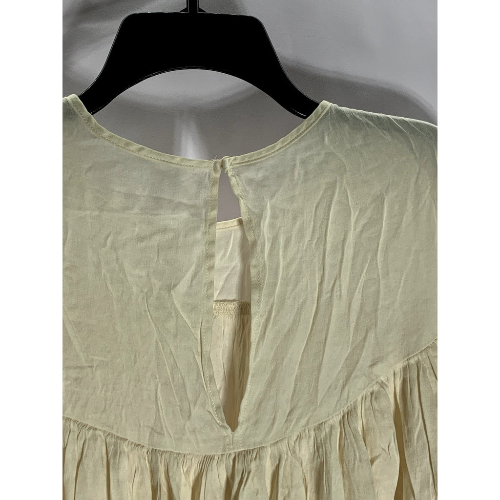 H&M Women's Beige Crewneck Long Tie Sleeve Back Keyhole Top SZ M