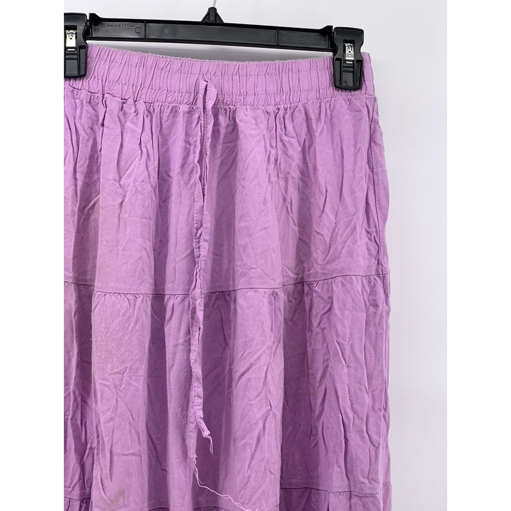 UNBRANDED Women's Lilac Tiered Pull-On Drawstring A-Line Midi Skirt SZ SM