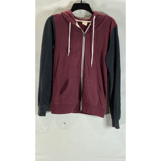 Zumiez ZINE Women's Black/Burgundy Colorblock Zip-Up Hooded Sweater SZ S
