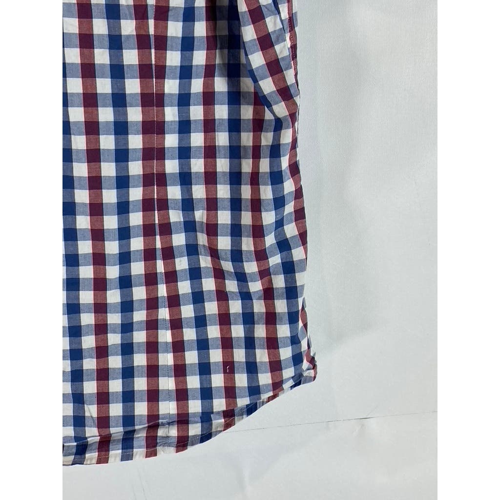 BANANA REPUBLIC Men's Blue/Red/White Checkered Button-Up Short Sleeve Shirt SZ M