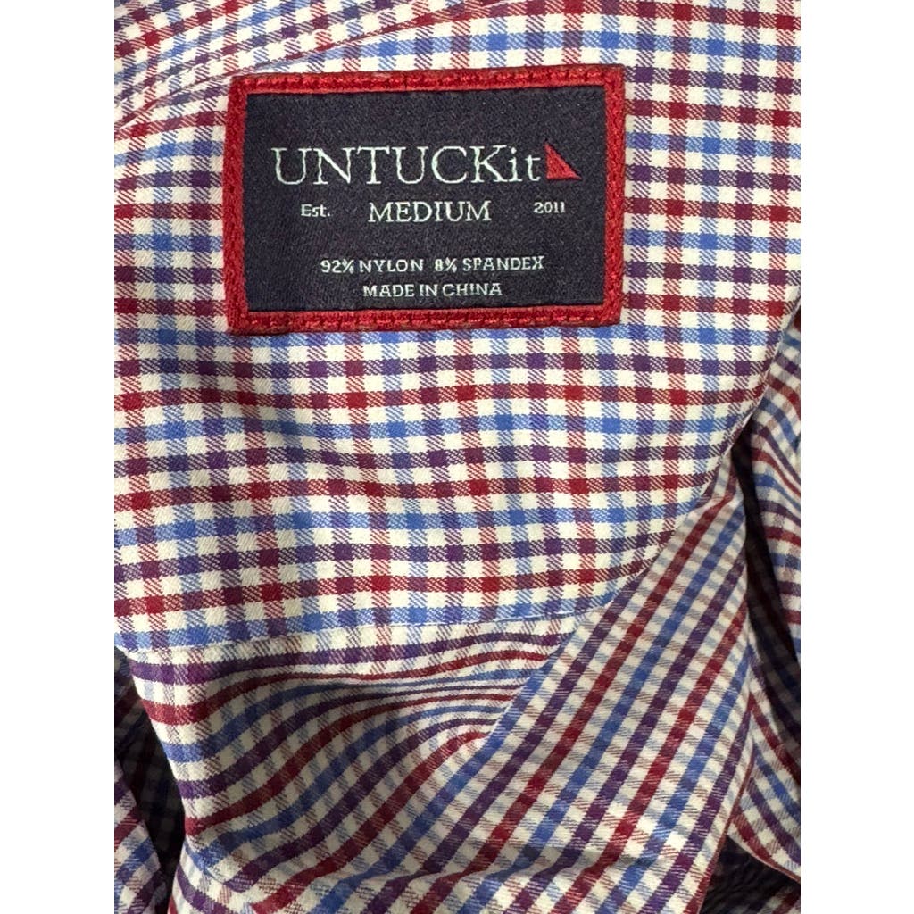 UNTUCKIT Men's Red Gingham Regular-Fit Lorimar Button-Up Long Sleeve Shirts SZ M