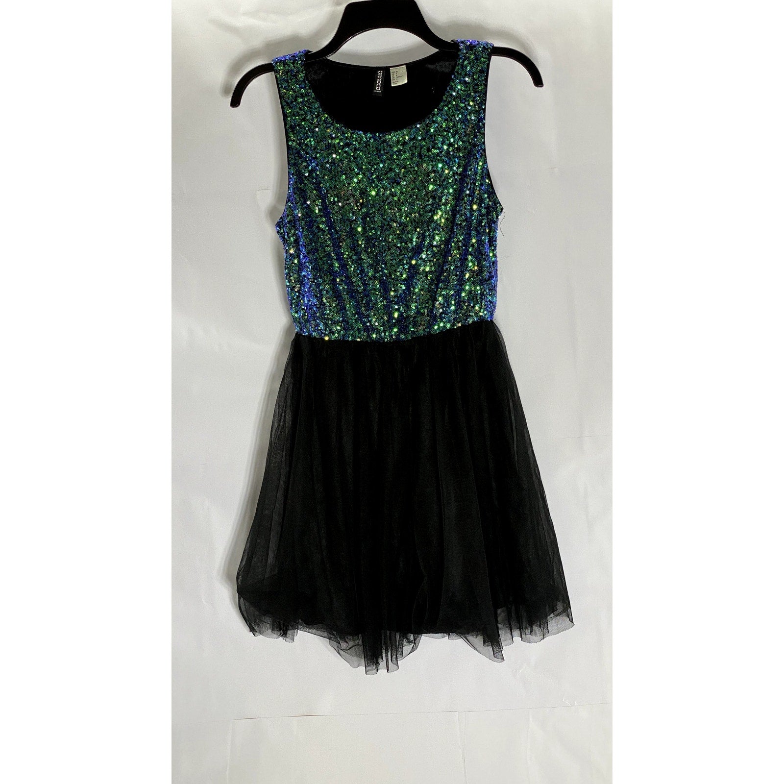 DIVIDED BY H&M Women's Blue/Black Sequin Embellished Crewneck Tulle Dress SZ 6