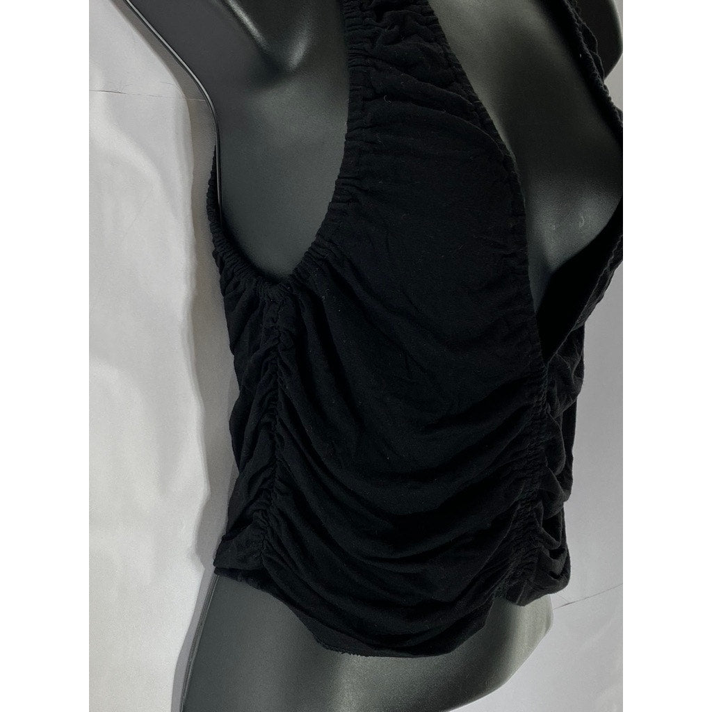 FOREVER 21 Women's Black Ruched Plunging V-Neck Cropped Tank Top SZ L