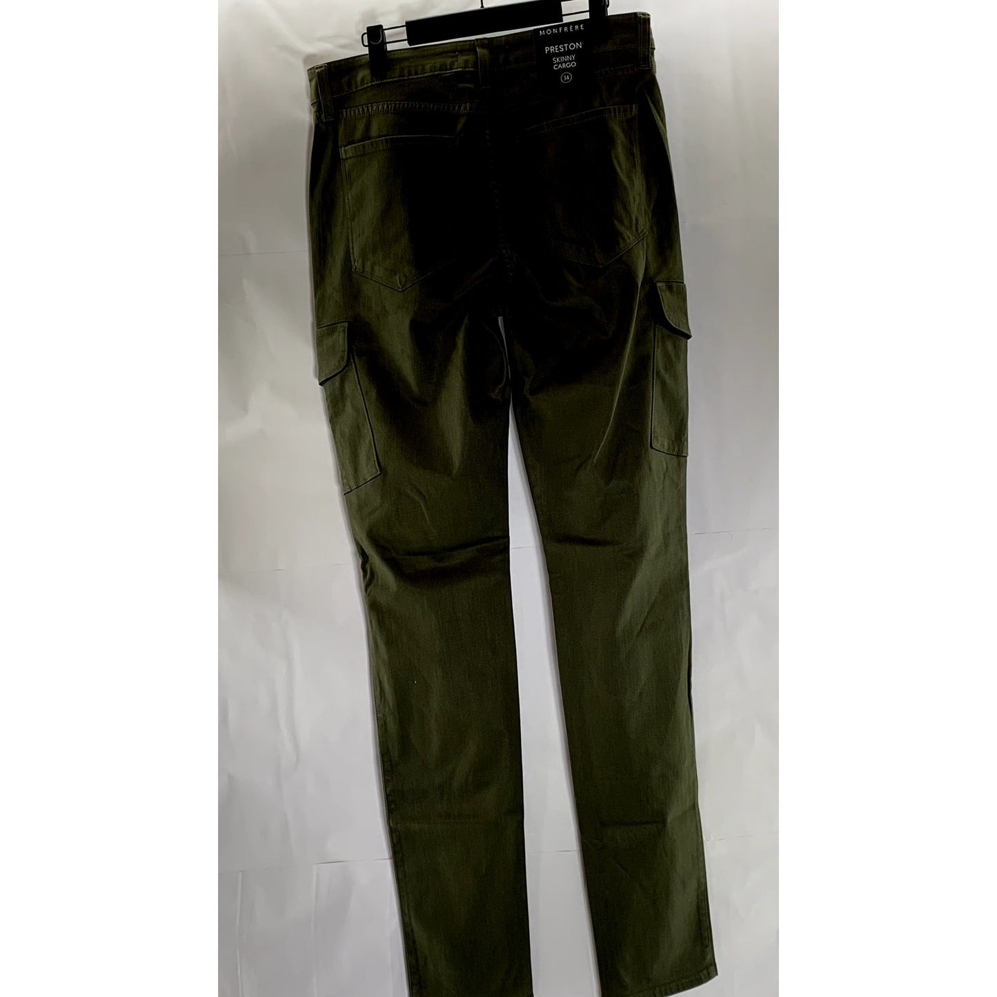 MONFRERE Men's Olive Green Coated Verdant Preston Skinny-Leg Cargo Pant SZ 34