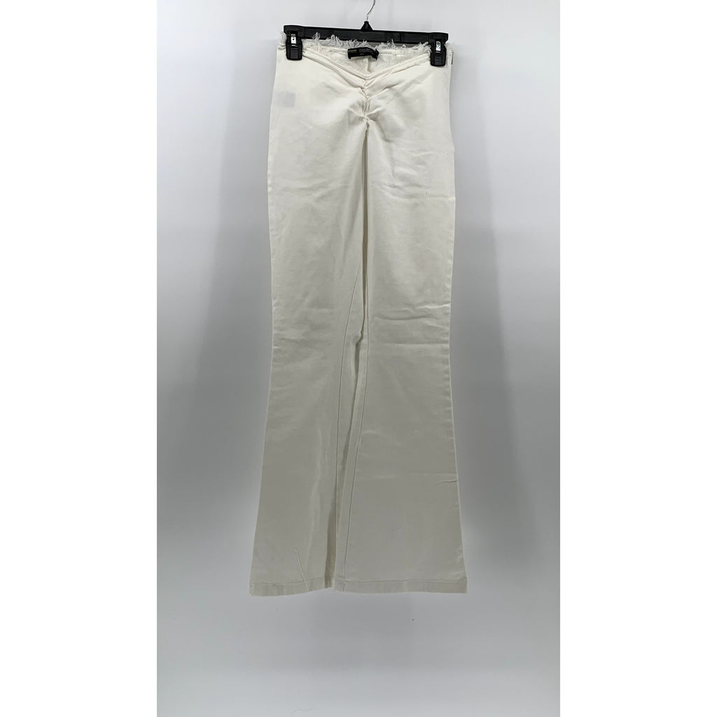 FINESSE Women's White V Frayed Cinched Waist Pull-On Flare Pants SZ XS
