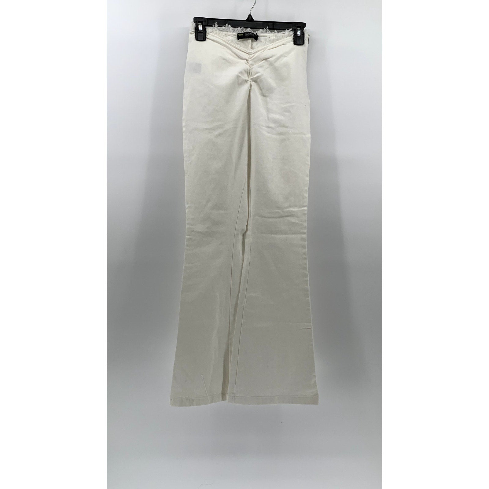FINESSE Women's White V Frayed Cinched Waist Pull-On Flare Pants SZ XS
