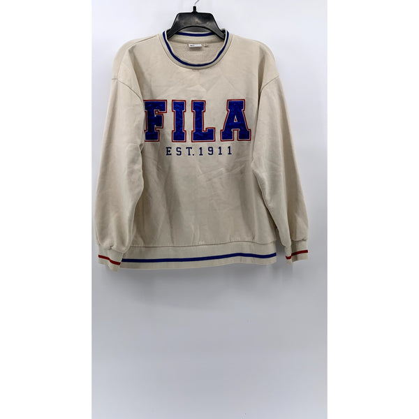 FILA Women's Beige Vintage Crewneck Embroidered Patch Logo Sweatshirt SZ M