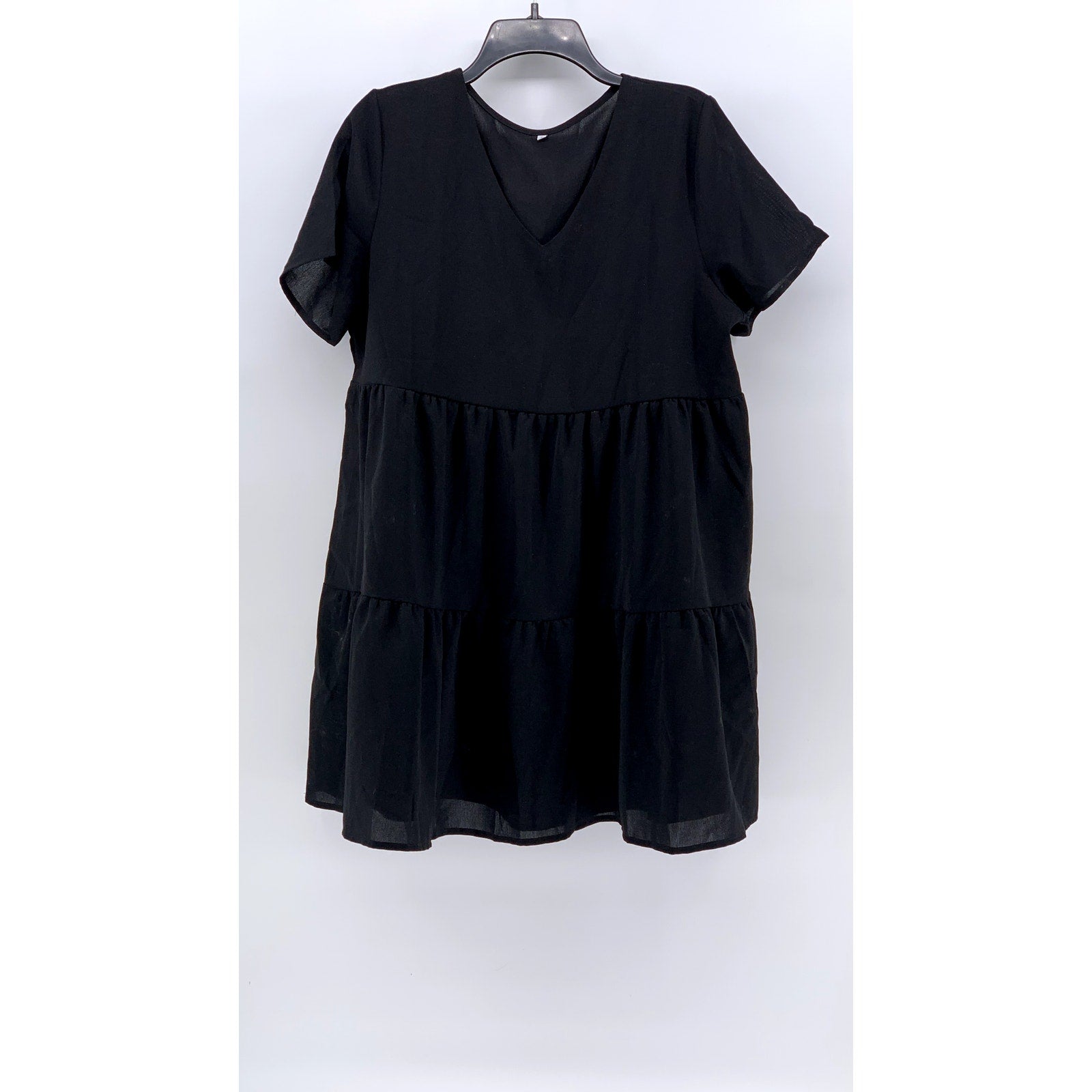 UNBRANDED Women's Black Solid V-Neck Tiered A-Line Mini Skirt SZ L
