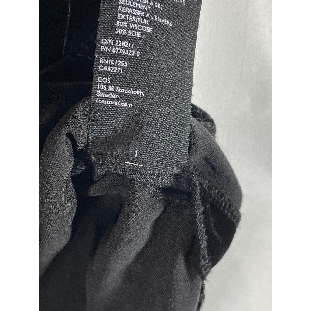 COS Women's Black Mulberry Silk-Mix Draped Roll-Neck Short Sleeve Velvet Top SZ4