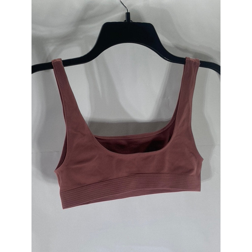 UNIQLO U Women's Pink Straight-Neck Ribbed-Hem Sport Bra SZ S