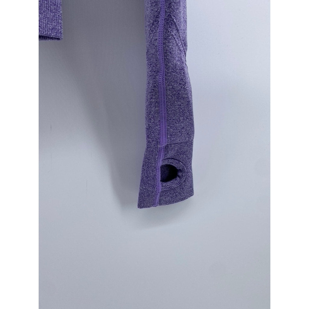UNRANDED Women's Purple Seamless Crewneck Long Sleeve Thumbhole Cropped Top SZXS