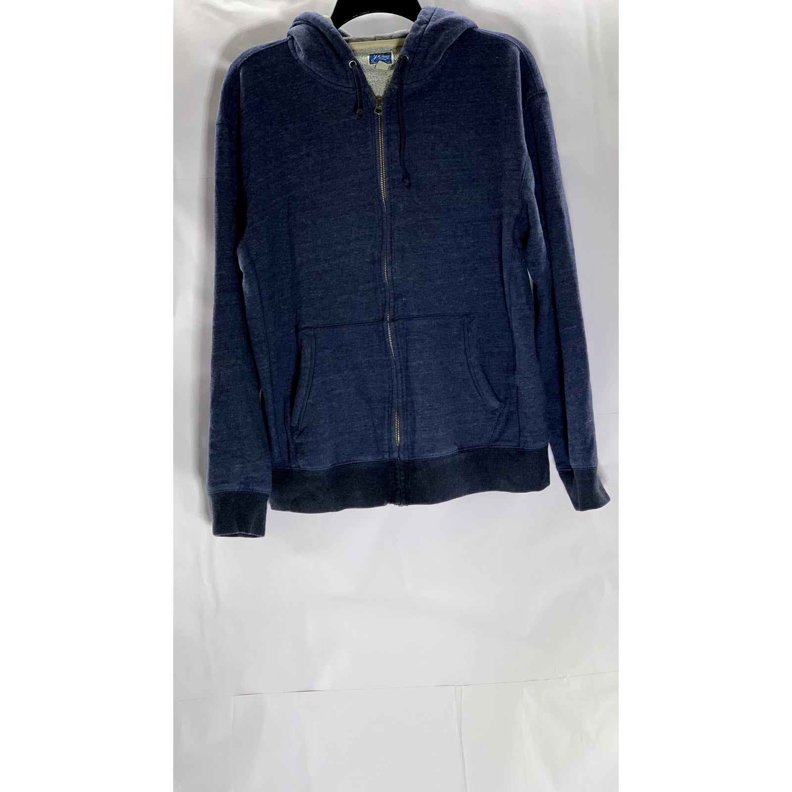 J.CREW Men's Dark Blue Marled Brushed Fleece Full-Zip Hooded Sweater SZ L
