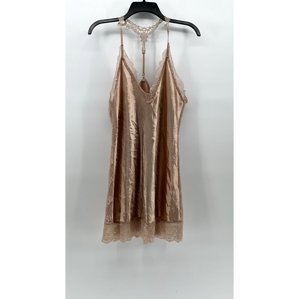 AVID LOVE Women's Beige Lace-Trim V-Neck Adjustable Strap Night Gown SZ L