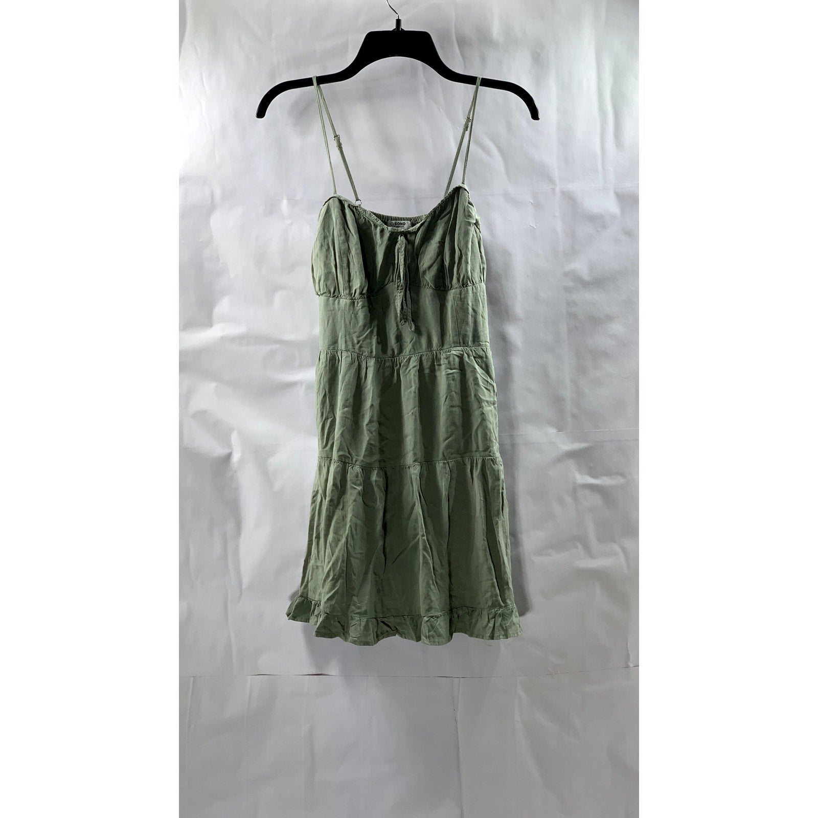 CI SONO Women's Sage Green Sweetheart Spaghetti Strap Tiered Mini Dress SZ S