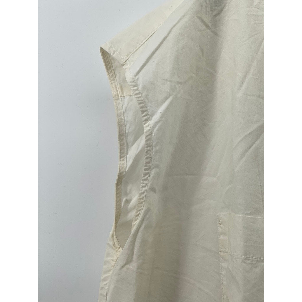MUJI Women's Off-White V-Neck Henley Sleeveless Chest Pockets A-Line Dress SZ M
