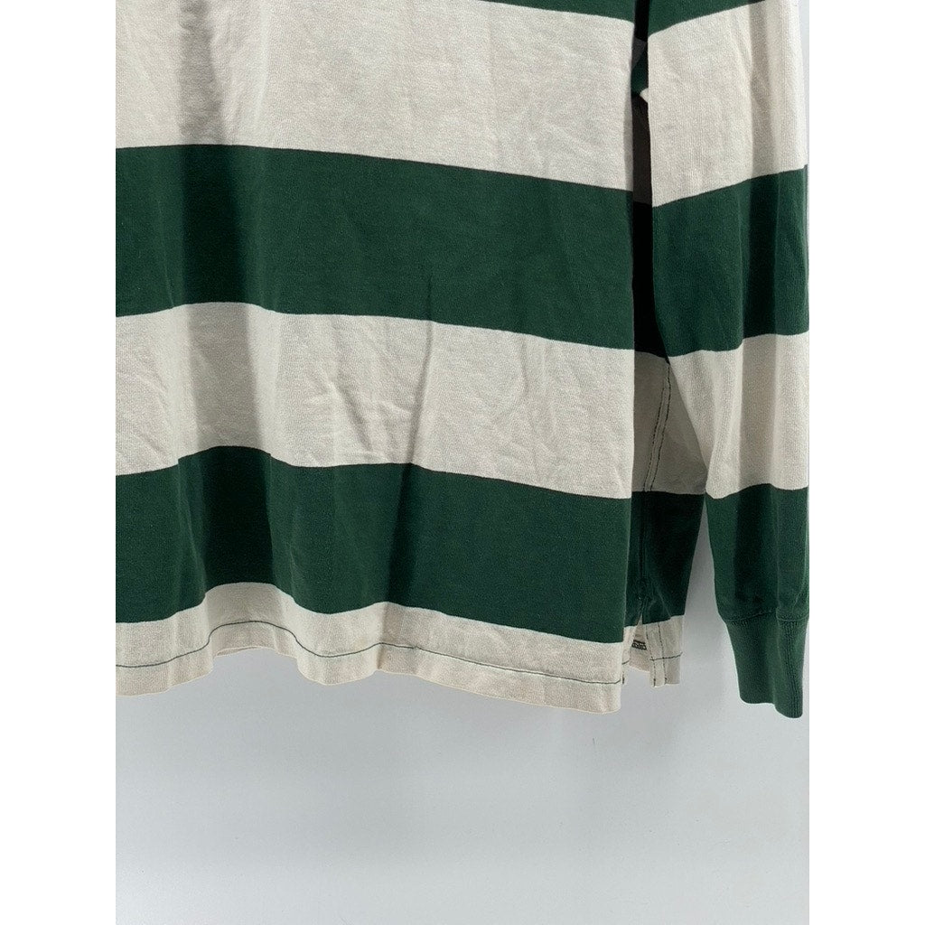 POLO RALPH LAUREN Men's Green-White Striped Custom Fit Rugby Polo Shirt SZ XL
