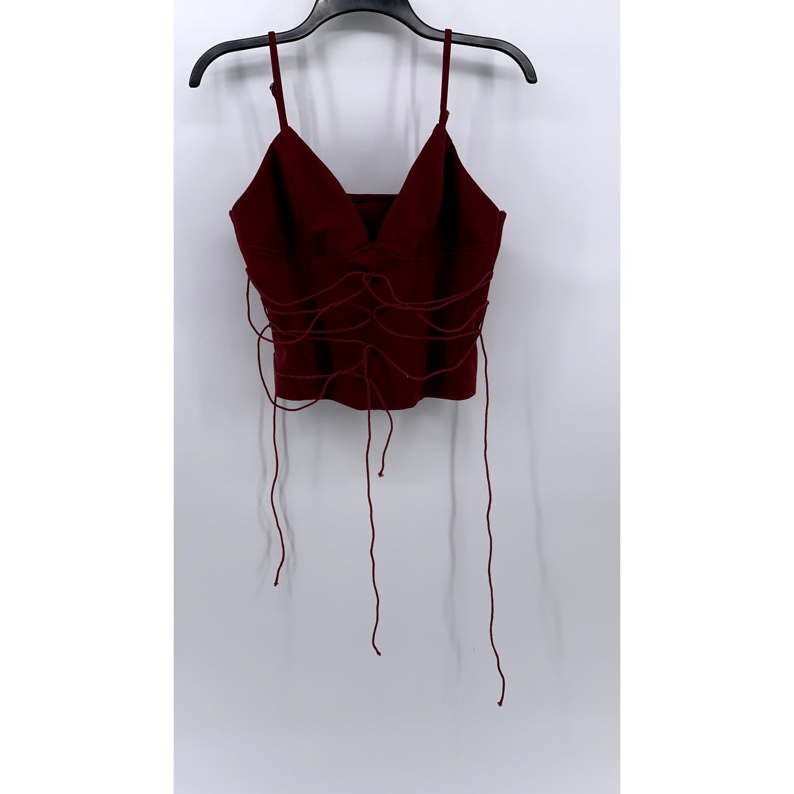 CIDER Women's Wine V-neck Lace-Up Corset Crop Top SZ L(US8)