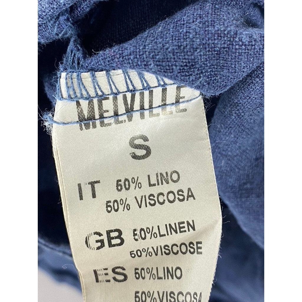 MELVILLE Women's Dark Blue Demin Linen-Blend Tie-Front Halter Crop Top SZ S