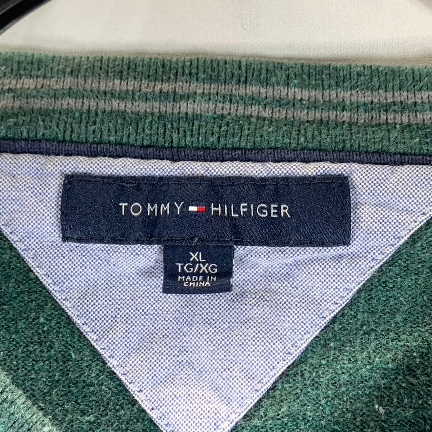 TOMMY HILFIGER Men's Dark Green V-Neck Cotton Pullover Sweater SZ XL