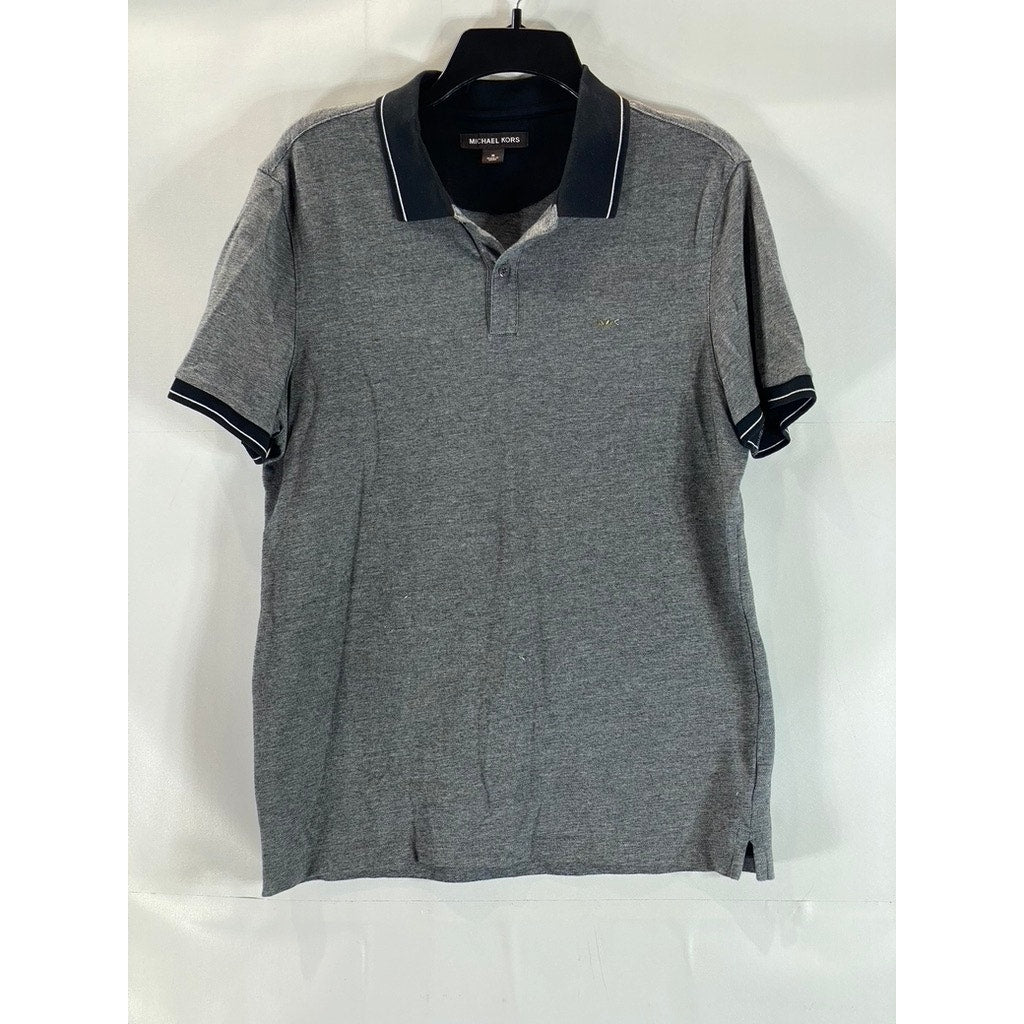 MICHAEL KORS Men's Black/Grey Regular-Fit Short Sleeve Polo Shirt SZ M