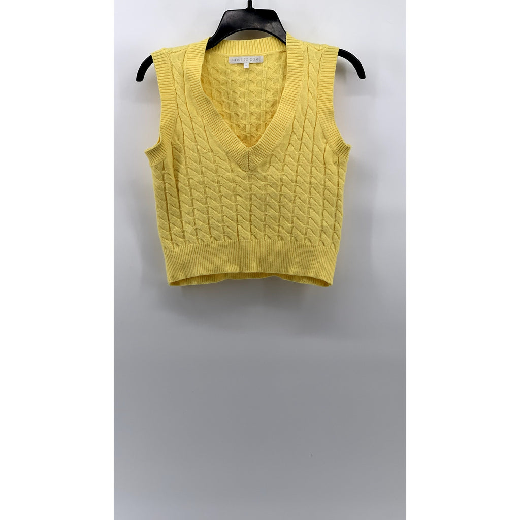 MORE TO COME Women's Yellow Cable Knit V-Neck Vest SZ S