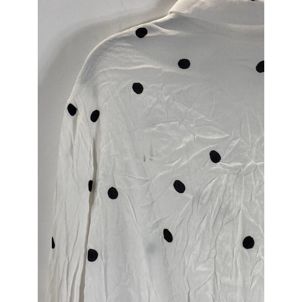 BOHME Women's White-Black Polka Dot Button-Up Tie-Front Long Sleeve Top SZ XS