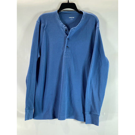 LANDS' END Men's Blue Thermal Regular-Fit Long Sleeve Henley Shirt SZ L