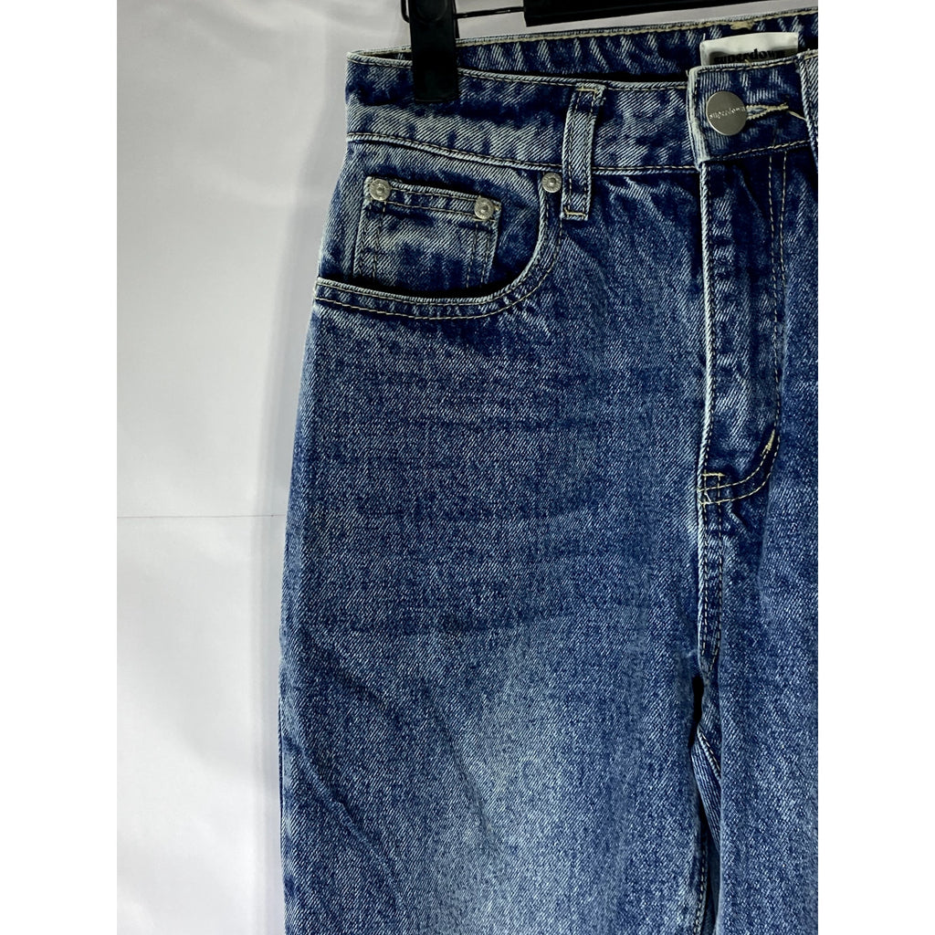 SUPERDOWN Women's Dark Blue Denim Raw Hem Straight-Leg Five-Pocket Jean SZ 26