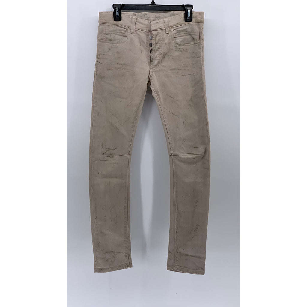 UNBRANDED Men's Beige Distressed Button-Fly Skinny-Leg Regular-Fit Pant SZ 29