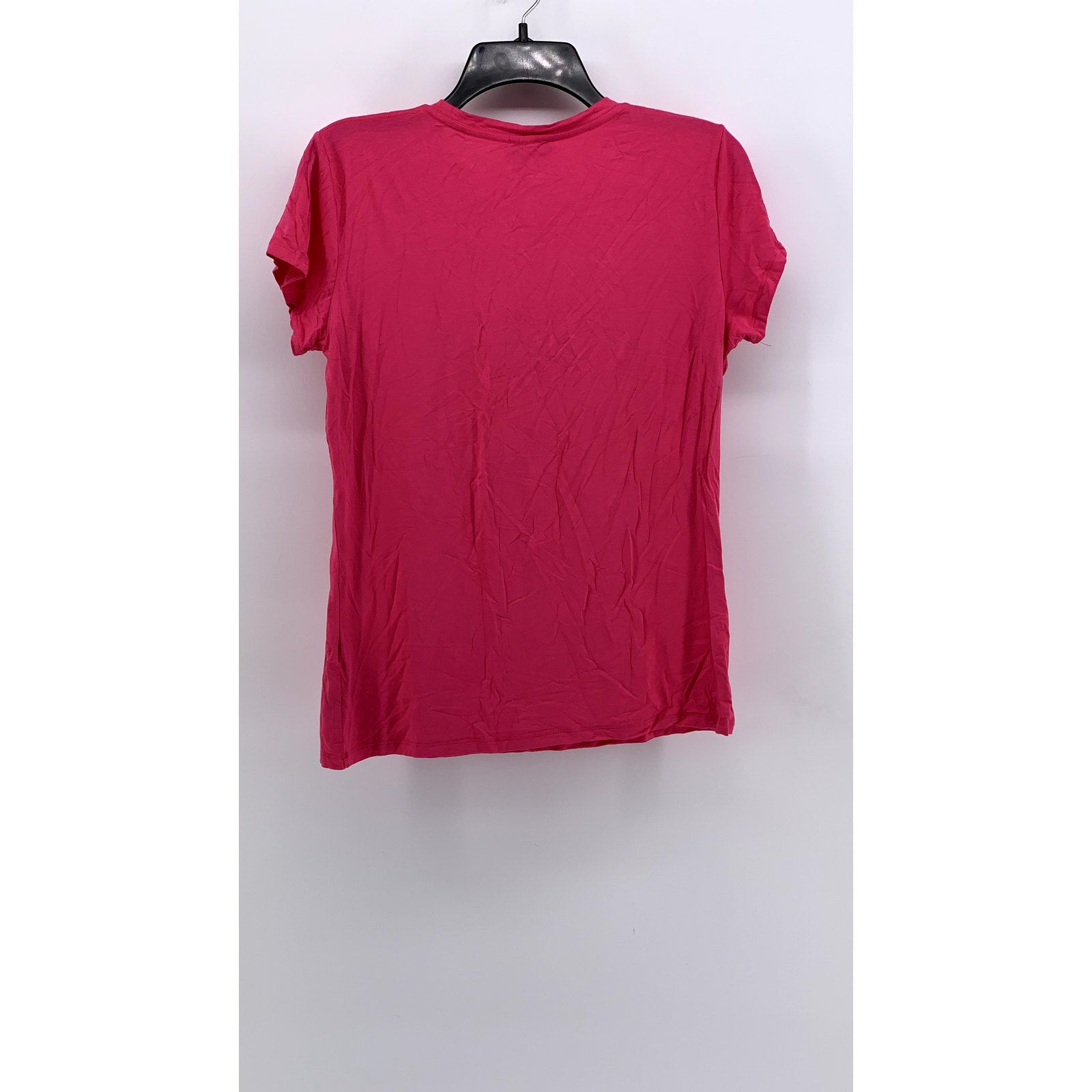 BEBE Women's Hot Pink Rhinestone Embellished Logo Short Sleeve Top SZ L