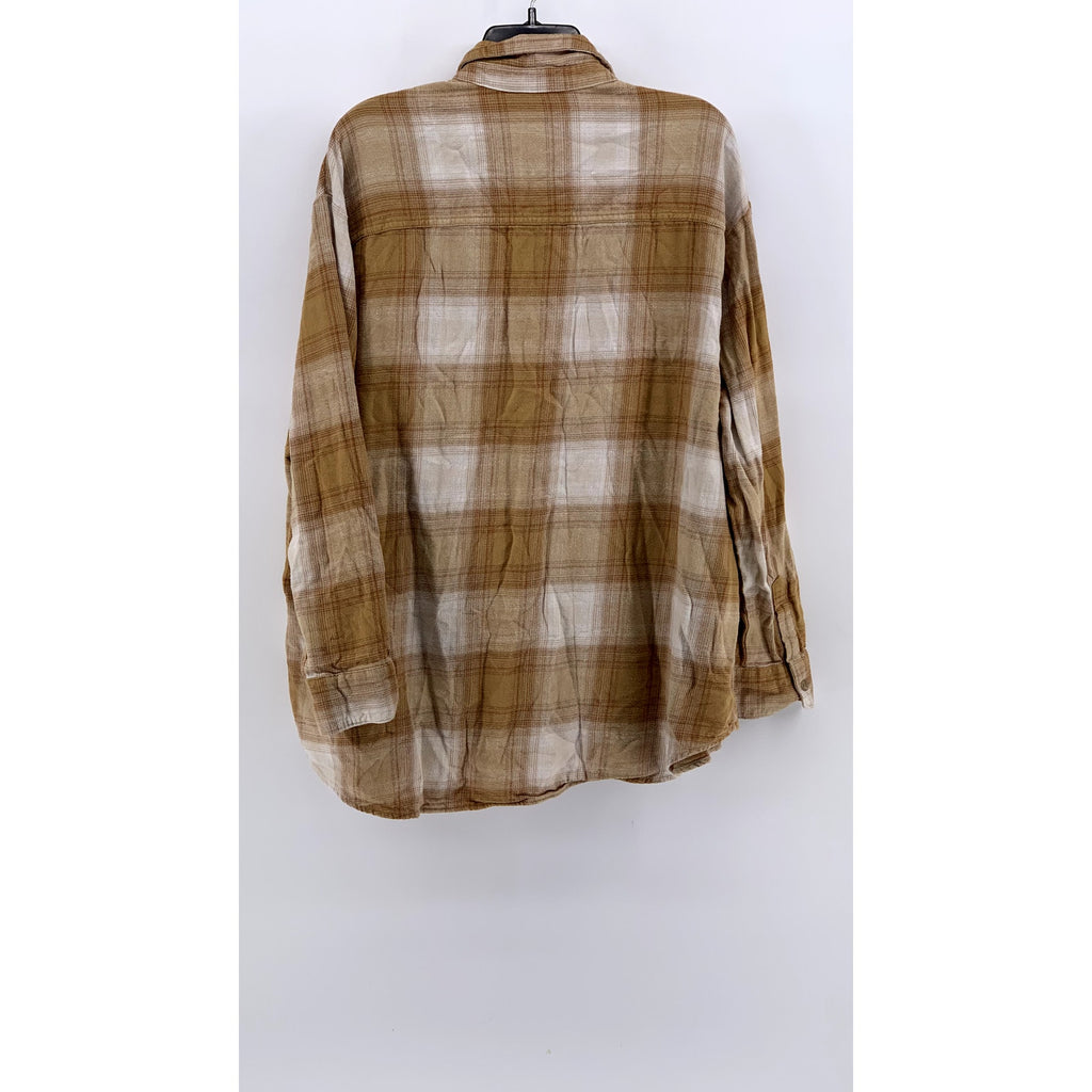 OLD NAVY Women's Tall Tan Flannel The Boyfriend Button-Up Top SZ 2XL