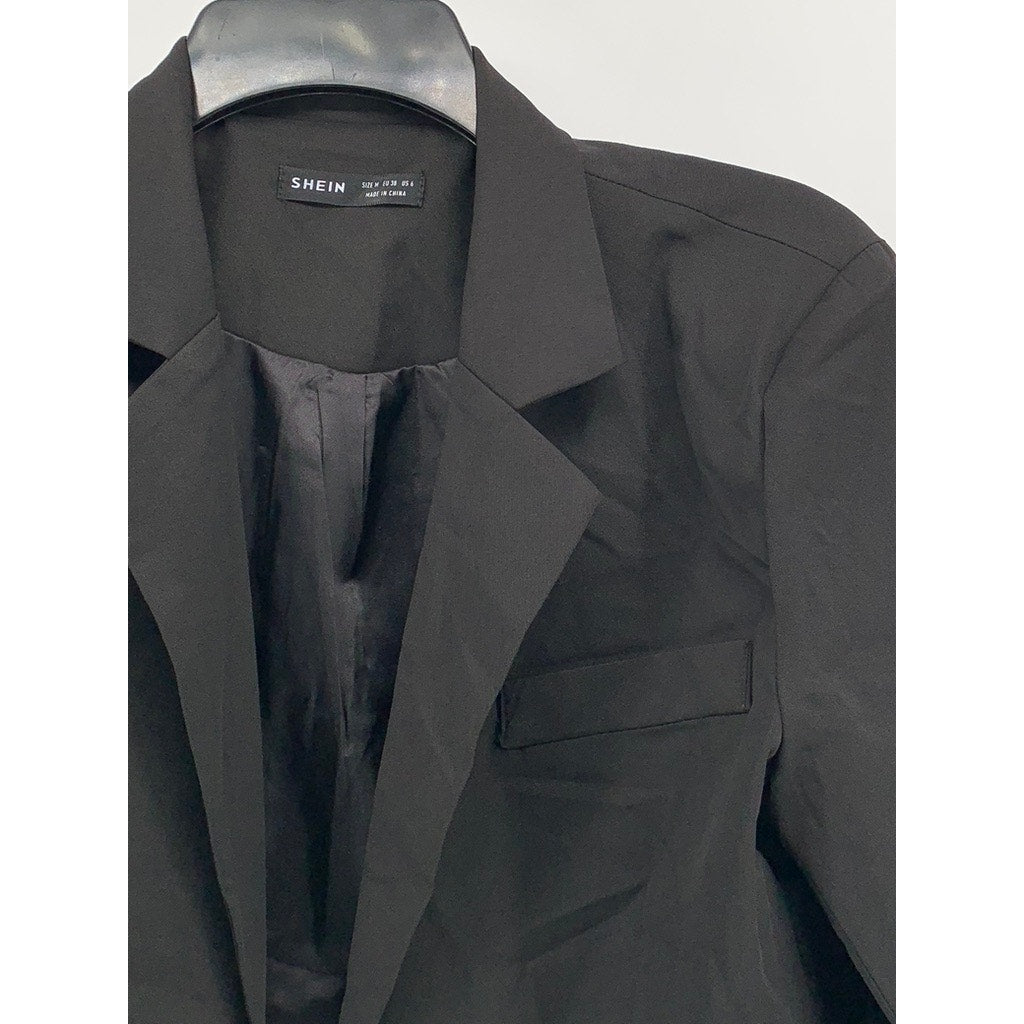SHEIN Women's Black Solid Notch Collar Long Sleeve Tie-Front Cropped Blazer SZ 6