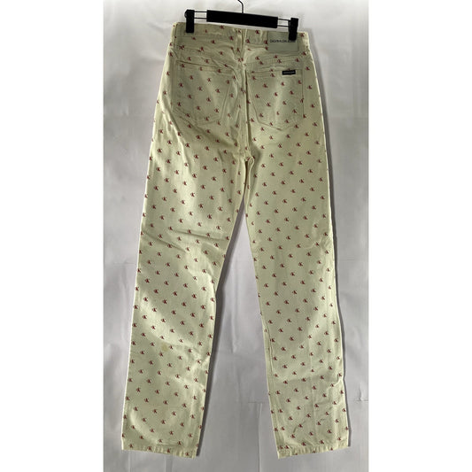 CALVIN KLEIN JEANS Women's White/Red Monogram High-Rise Straight-Leg Pants SZ 28