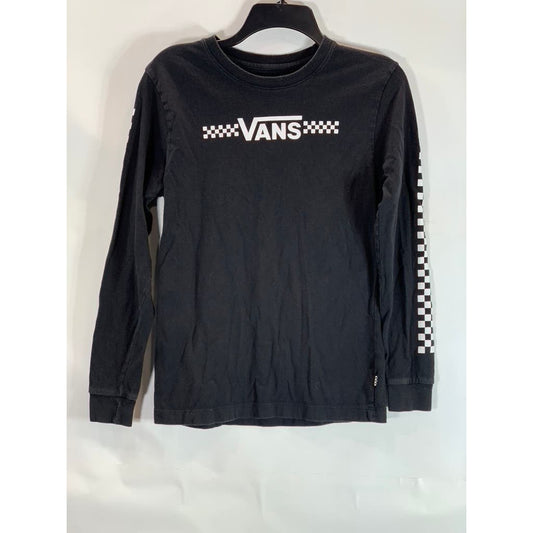 VANS Men's Black/White Faded Logo Long Sleeve Checkered T Shirt SZ S