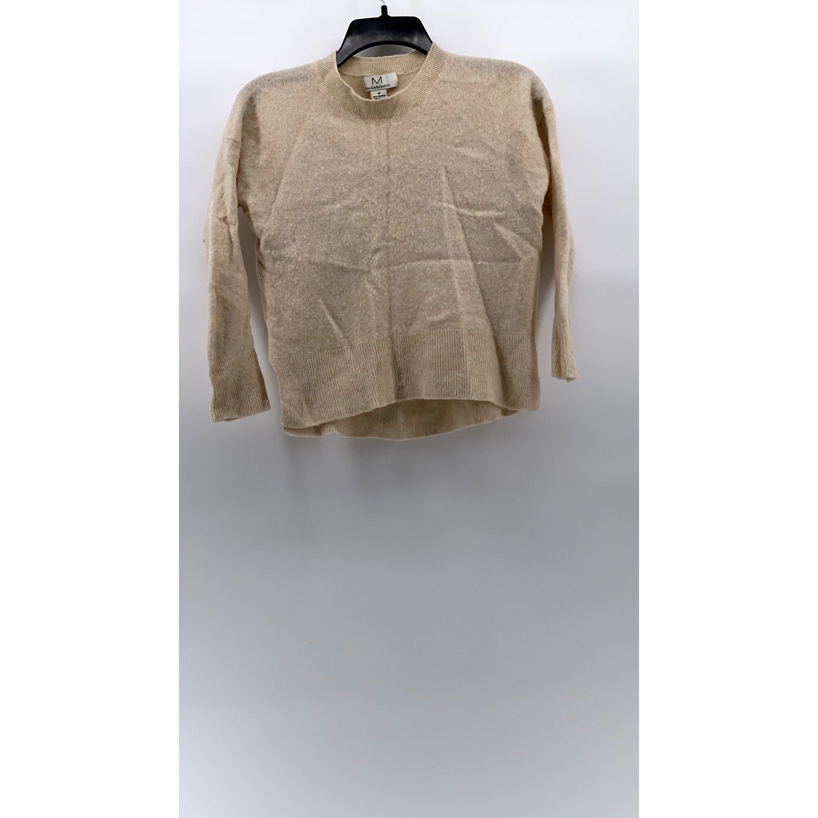 M MAGASCHONI Women's Beige Cashmere Crewneck Long Sleeve Sweater SZ M