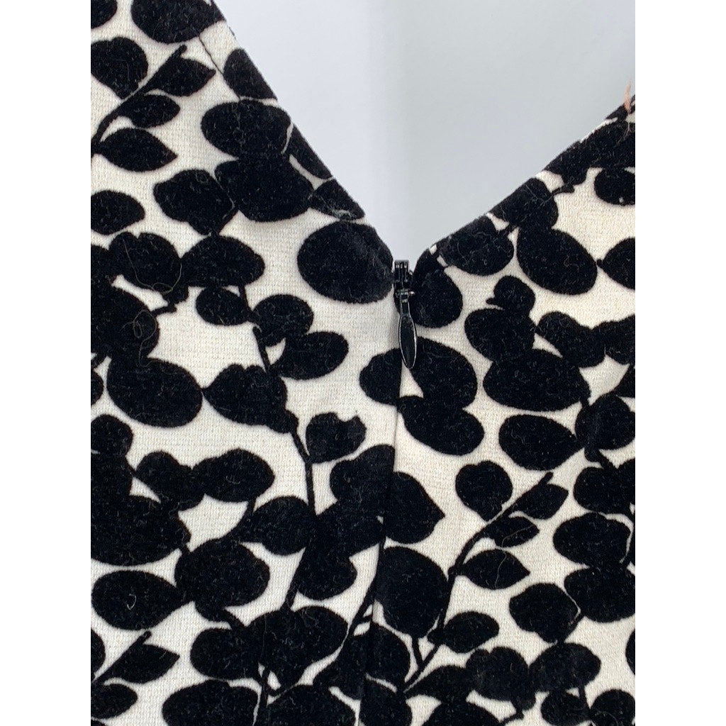 UNBRANDED Women's Black-White Floral V-Neck Sleeveless Bodycon Midi Dress SZ S