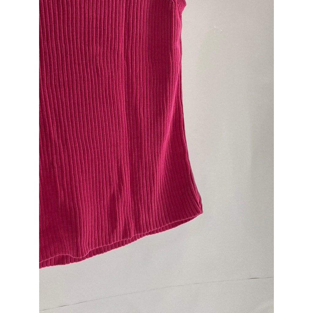 UNBRANDED Women's Fuchsia Ribbed V-Neck Sleeveless Top SZ S