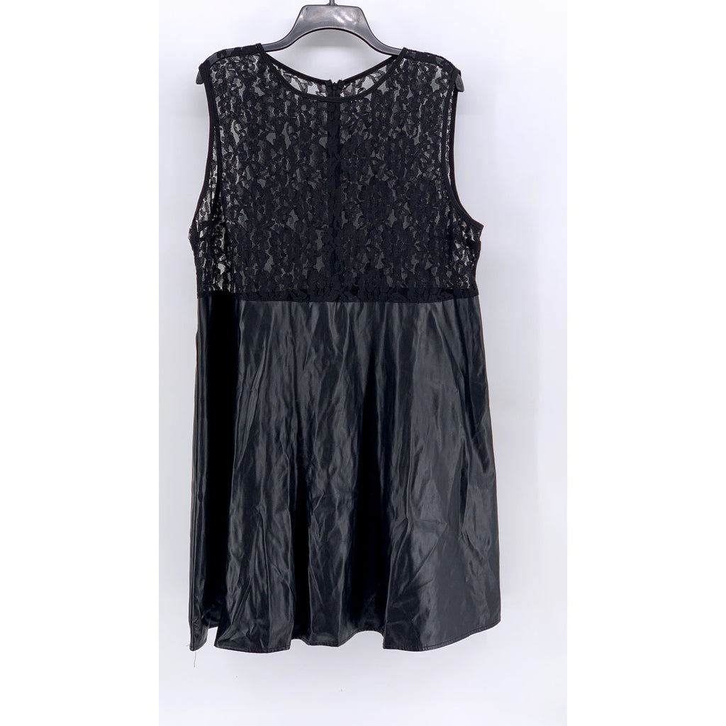 SHEIN CURVE Women's Black Lace Sleeveless Faux-Leather A-Line Dress SZ 4XL