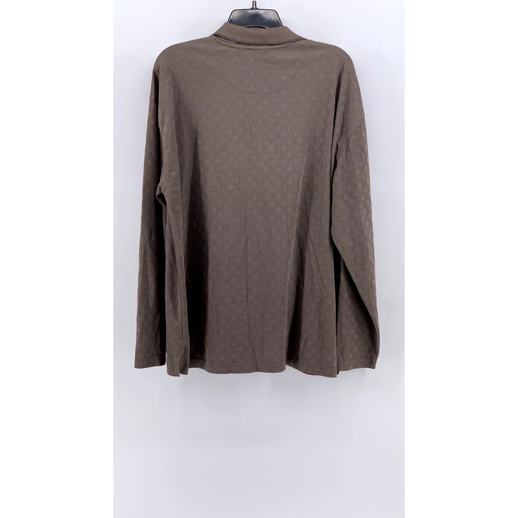 BURMA BIBAS Men's Biege Textured Long Sleeve Polo Shirt SZ L