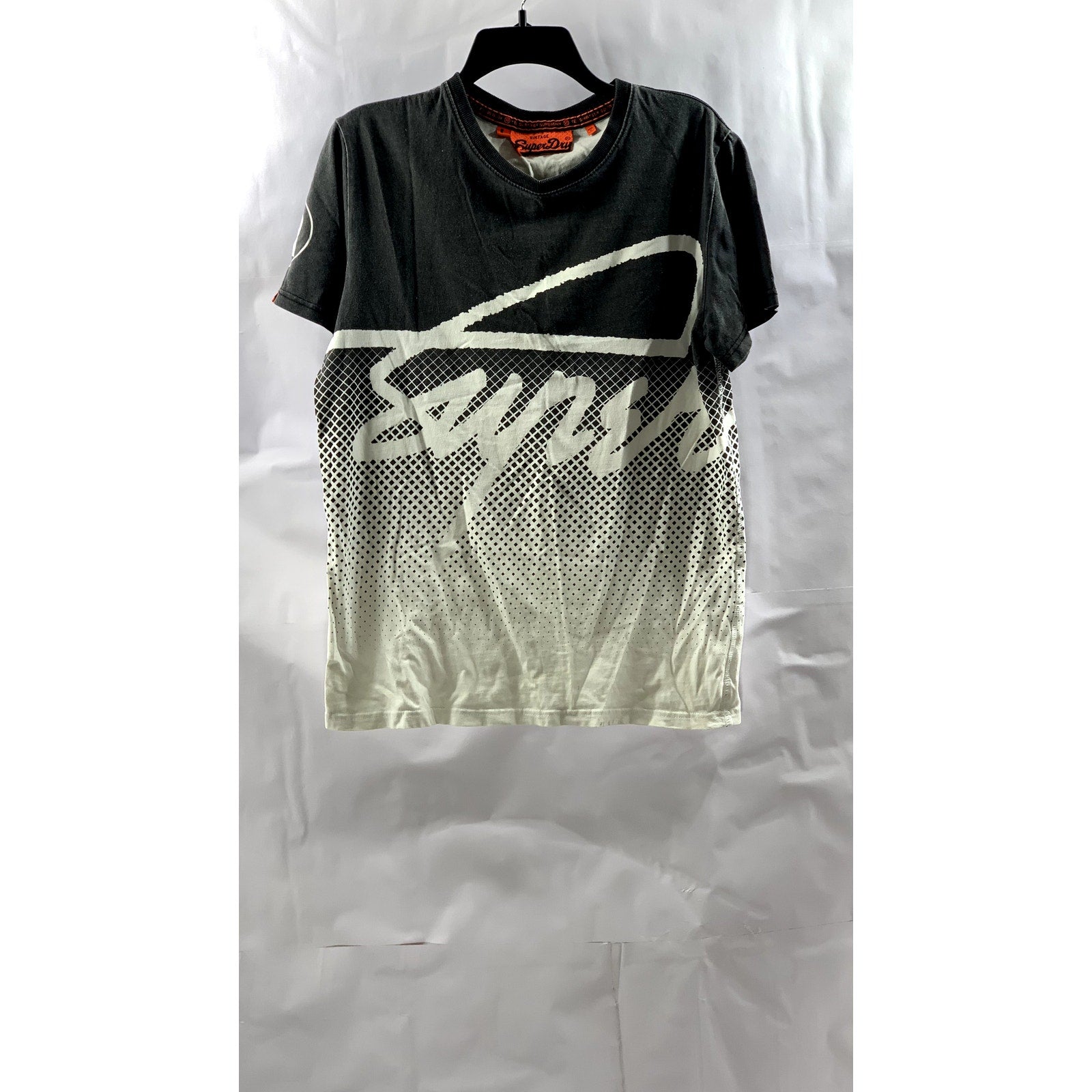 SUPERDRY VINTAGE Men's Black-White Crewneck Logo Ombre Short Sleeve T-Shirt SZ L