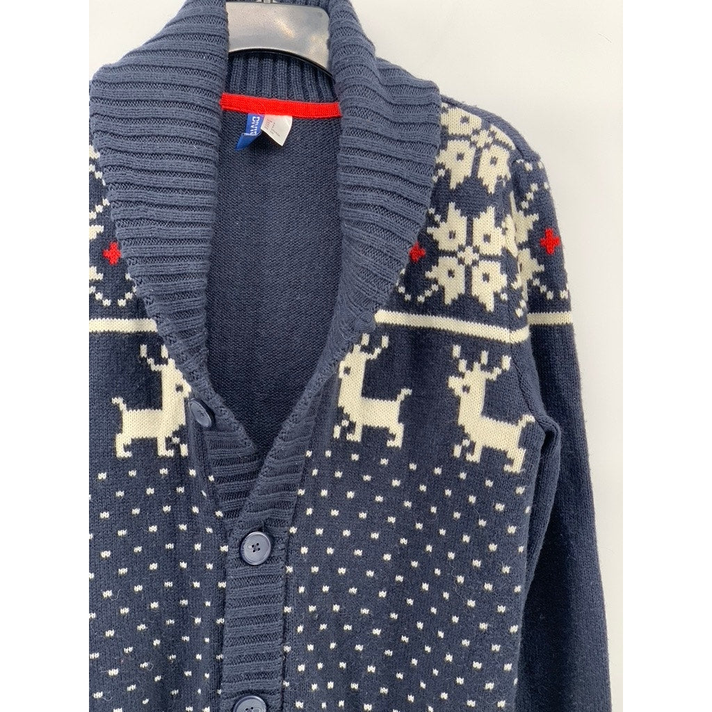 DIVIDED By H&M Men's Navy-White X-Mas Print Shawl Collar Knit Cardigan SZ S