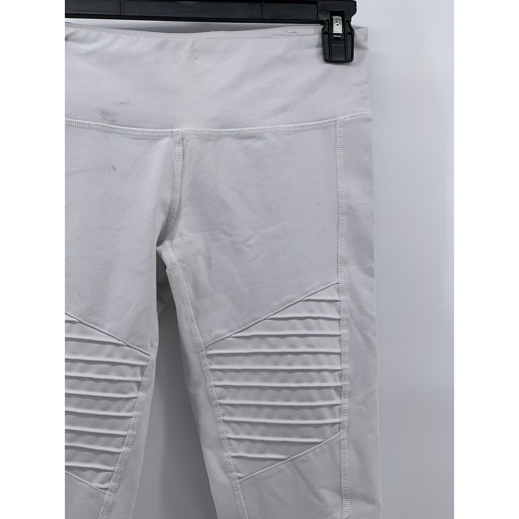 ALO Women's White High-Waist Pull-On Ribbed-Mesh Moto Leggings SZ XS