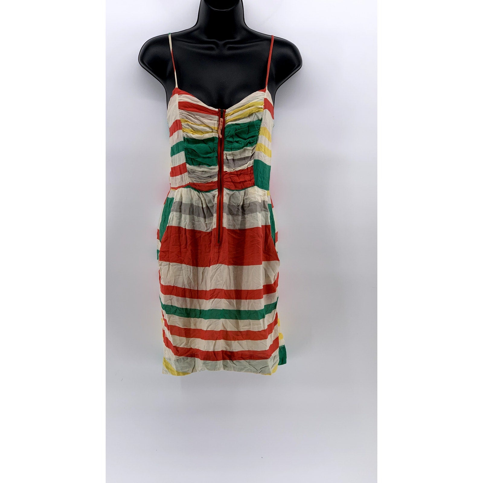 A'GACI Women's Multicolor Striped Front-Zip Pocket Mini A-Line Dress SZ M