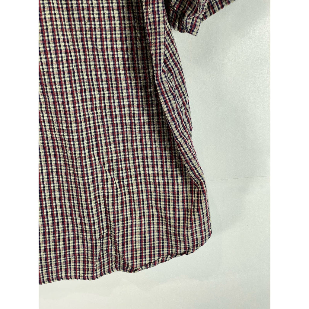 AMERICAN EAGLE OUTFITTERS Men's Red/Blue Mini Check Vintage Button-Up Shirt SZ L