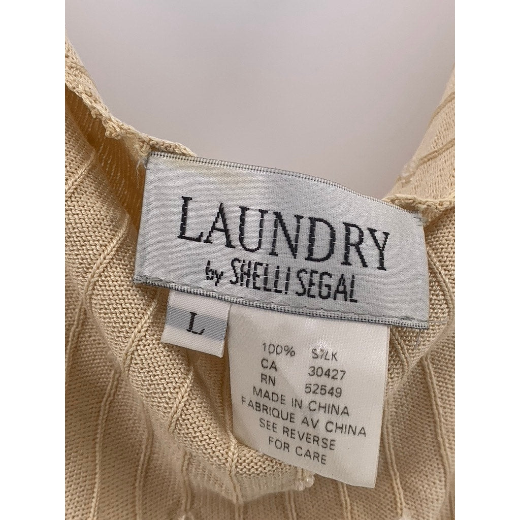 LAUNDRY By Shelli Segal Women's Beige Beaded Scoop-Neck Short Sleeve Top SZ L