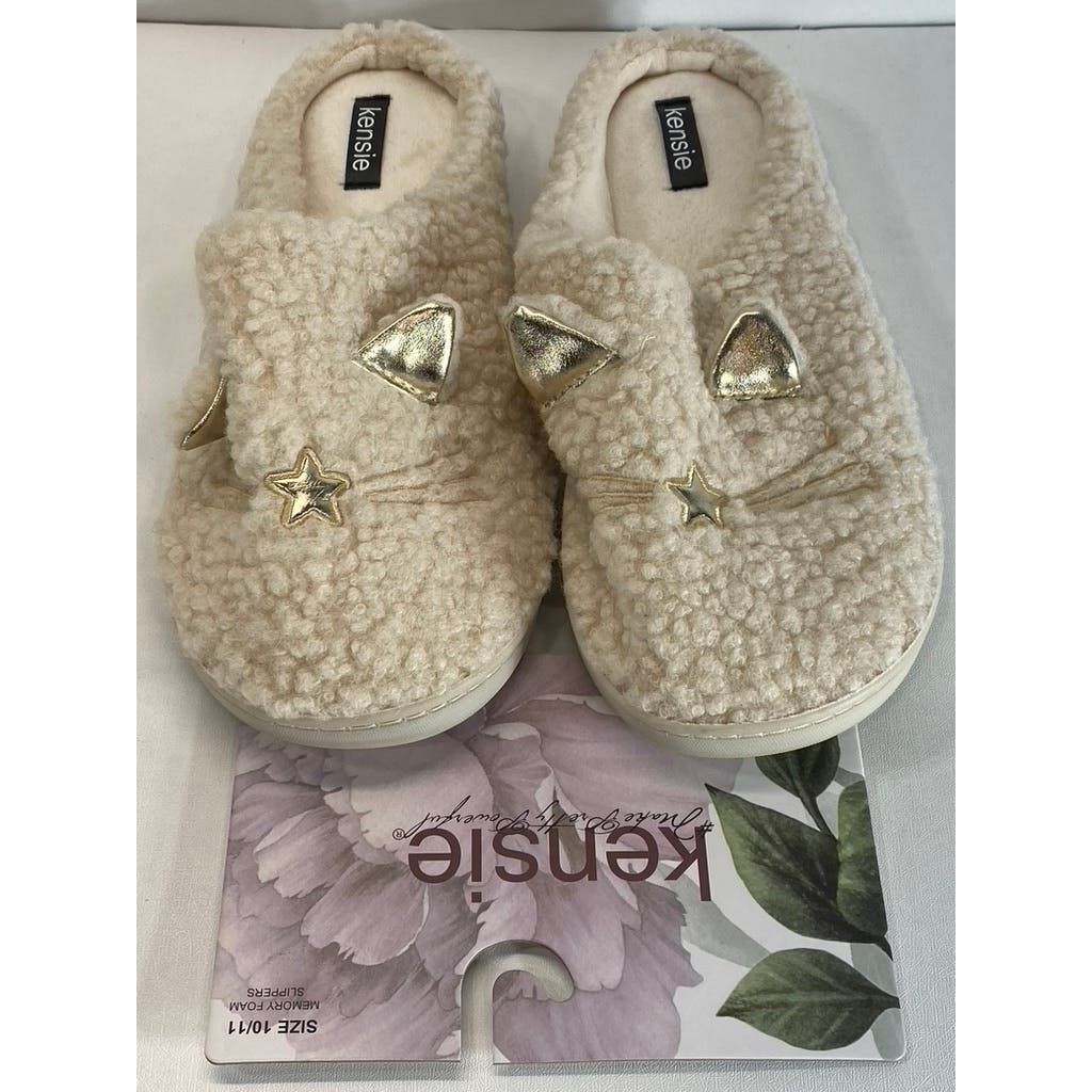 KENISE Women's Ivory Comfy Critter Faux-Fur Memory Foam Clog Slipper SZXL(10/11)